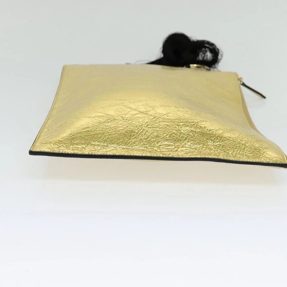 FENDI Clutch Bag Leather Brown Gold Auth mr1110V - Picture 4 of 16